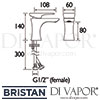 Bristan Hourglass Basin Mixer Clicker Waste Dimensions